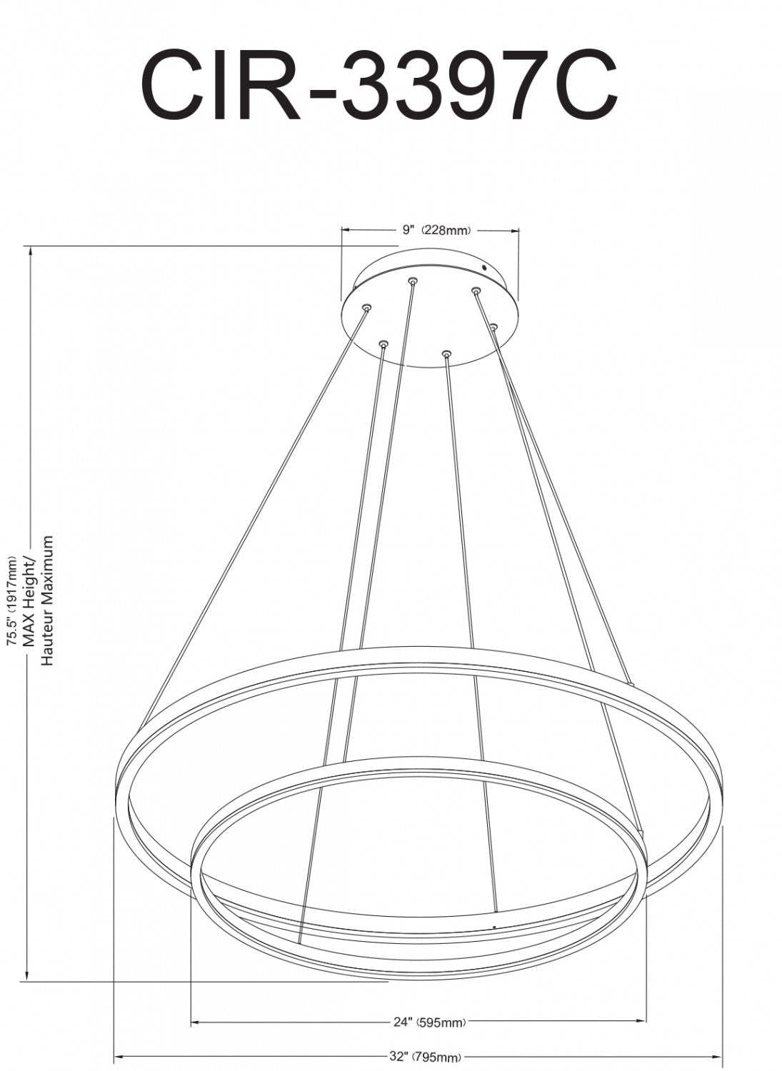Lustre Circulo de Dainolite 97w finition laiton vieilli diffuseur en acrylique blanc|Lustre Circulo de Dainolite en acrylique blanc qui diffuse la lumière, avec finition laiton vieilli et ampoule de 97 W