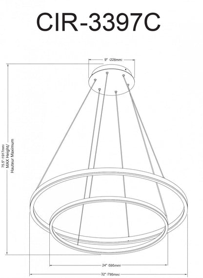 Lustre Circulo de Dainolite 97 W finition noir mat diffuseur en acrylique blanc