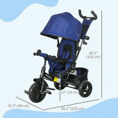 Qaba Tricycle 6 En 1 Pour Tout-petits, Tricycle Pour Enfants Avec Auvent Pliable, Poignée Amovible Pour Parents Et Housse
