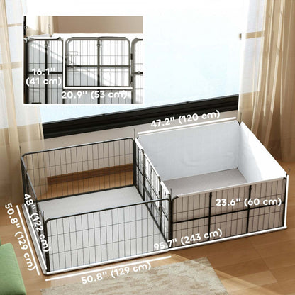 Pawhut Boîte De Mise Bas Pour Chiens Et Chiots, 96 X 48 X 23.5, Parc Pour Chiots Avec 600d Oxford Résistant Au Vent | Pawhut Boîte De Mise Bas À 7 Panneaux Convertible, Coussinets Lavables
