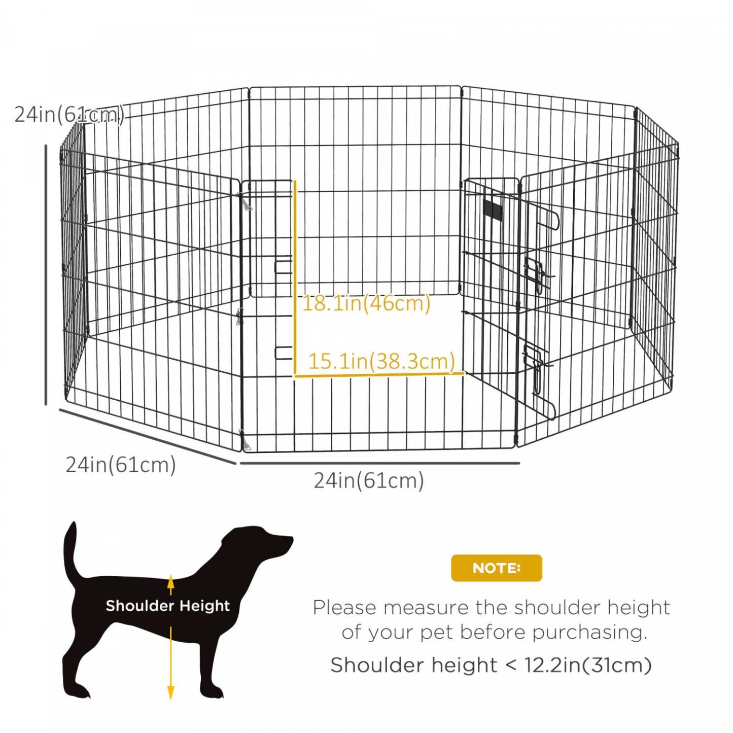 Pawhut Dog Playpen Puppy Play Pen, Pet Exercise Fences For Outside Indoor, Pliable Dog Kennel, 24h|Pawhut 24 Pouces Pliable En Métal Exercice Parc Pour Animaux De Compagnie Cour Chien Chiot Chenil Ca