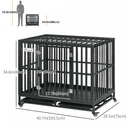 Pawhut Heavy Duty Steel Dog Crate Kennel Pet Cage With Wheels For Portability And A Door For Conveni|Pawhut – Cage En Métal Robuste Pour Chien, Chenil Et Cage, Parc Pour Chien Avec Roues Verrouillables