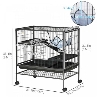 Pawhut Cage Pour Petits Animaux Avec Roues, Parc Pour Animaux De Compagnie Pour Furets, Chinchillas, Cobayes, Chatons, Wi|Pawhut Cage Pour Petits Animaux Avec Hamac, Cage Pour Furet À 3 Niveaux Avec Étagère De Rangement, C
