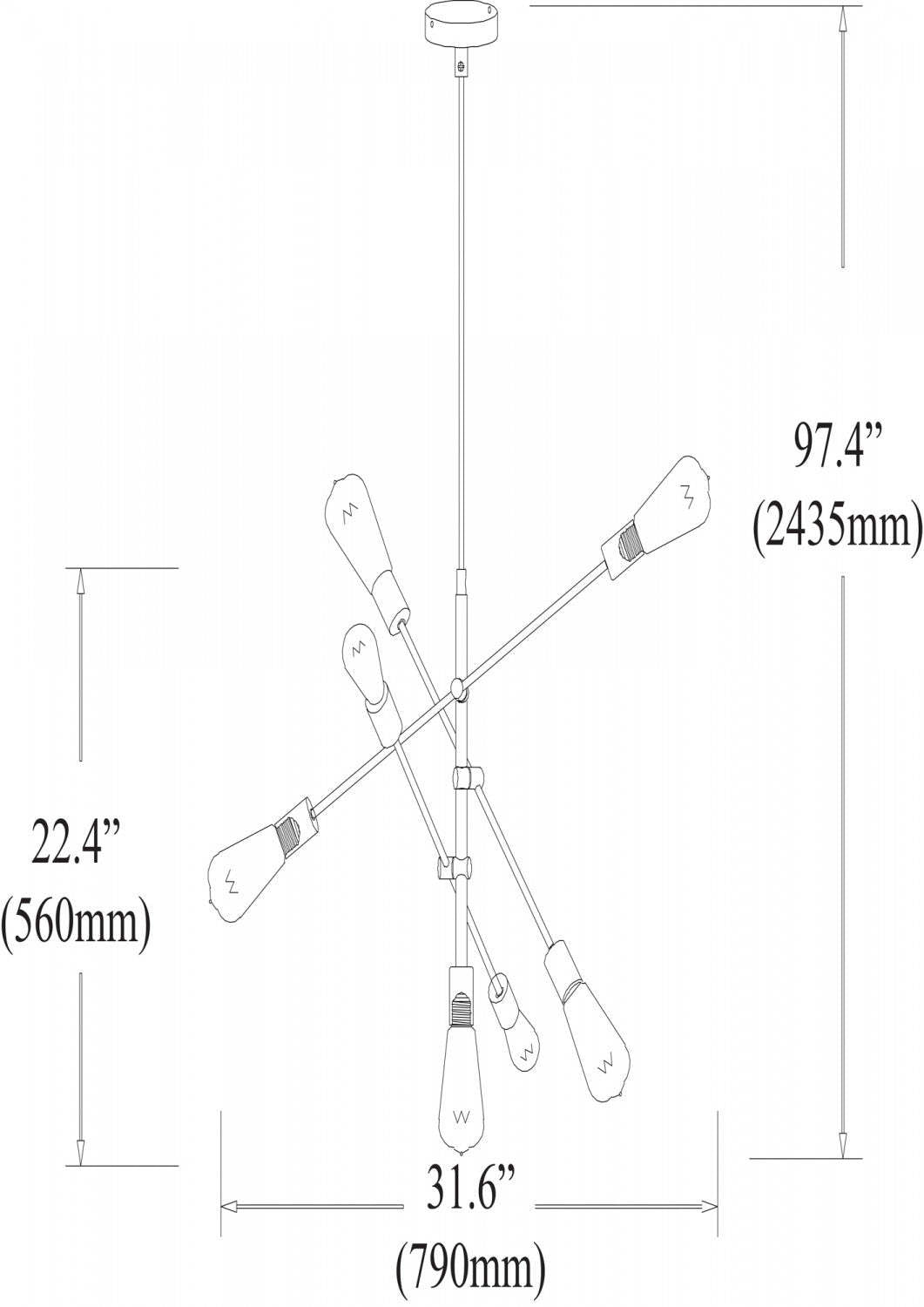 Dainolite Alexa 7 Light Adjustable Pendant Matte Black Finish Lamp|Luminaire suspendu réglable Alexa de Dainolite avec fini noir mat et 7 ampoules