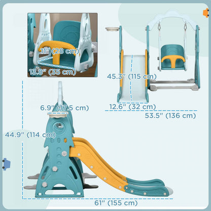 Qaba Ensemble Toboggan Et Balancoire Pour Enfants 3 En 1, Aire De Jeux Interieur Avec Panier De Bas