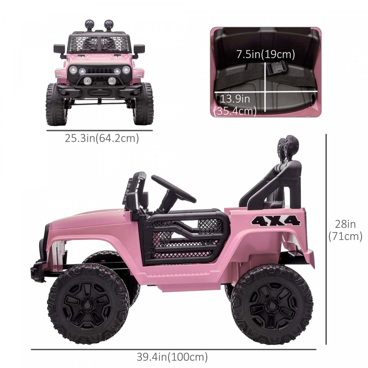 Aosom Camion Tout Terrain 12v Pour Enfants SUV Électrique Alimenté Par Batterie Avec Télécommande, Ajustable