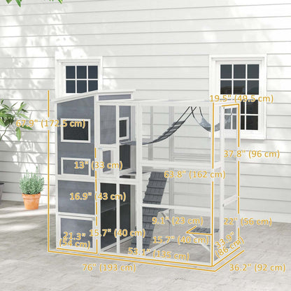 Pawhut Catio Enclos D'exterieur Pour Chat, 76 L, Grande Maison Résistante Aux Intempéries Avec Condo Pour Chat, Plateforme De Saut