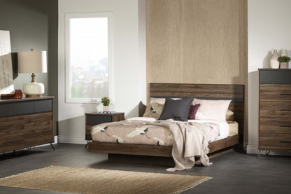 Table de nuit Olvyn à 2 tiroirs - noyer naturel et charbon