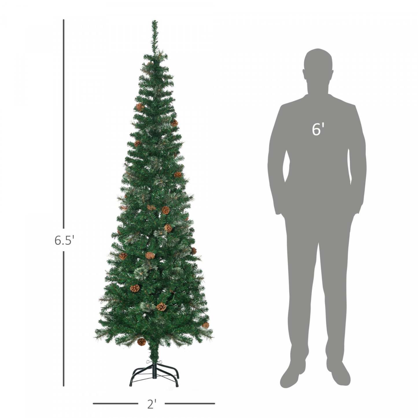 Homcom 6.5ft Artificial Pencil Christmas Tree avec pommes de pin|Homcom Sapin de Noël Artificiel Crayon de 6,5ft