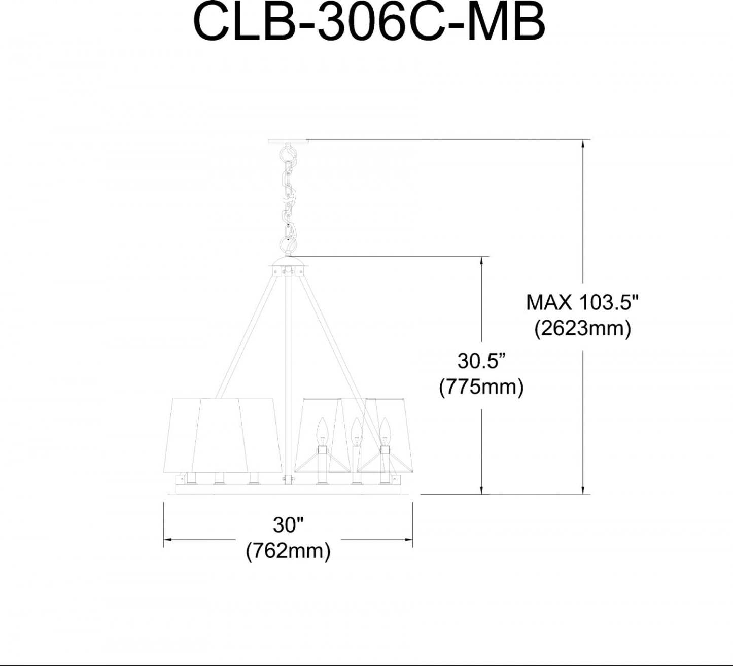 Dainolite Colby 6 Light Chandelier Matte Black 6 Black/White Shades Lampe|Lustre Colby de Dainolite avec 6 abat-jour noir et blanc, fini noir mat et 6 ampoules
