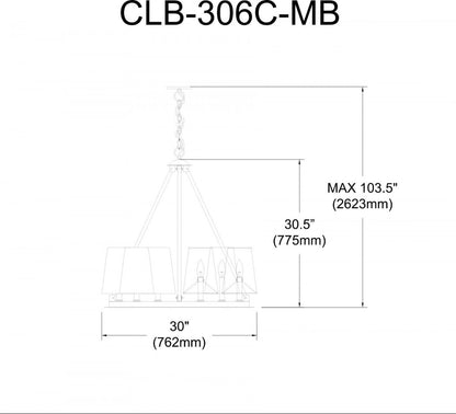 Dainolite Colby 6 Light Chandelier Matte Black 6 Black/White Shades Lampe|Lustre Colby de Dainolite avec 6 abat-jour noir et blanc, fini noir mat et 6 ampoules