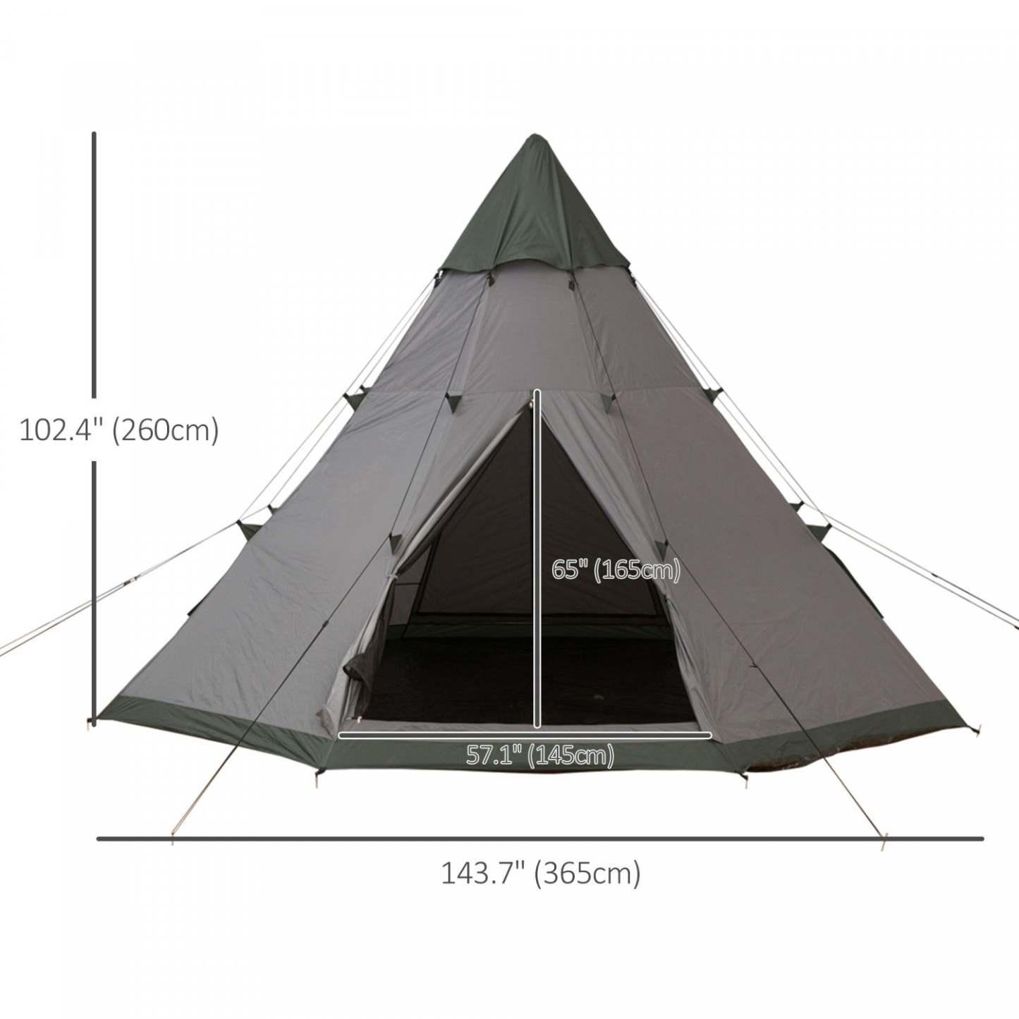 Tente tipi Outsunny 6 hommes, tente familiale de camping avec sac de transport, gris|Outsunny Tente Tipi 6 pers, tente de camping avec sac de transport, gris