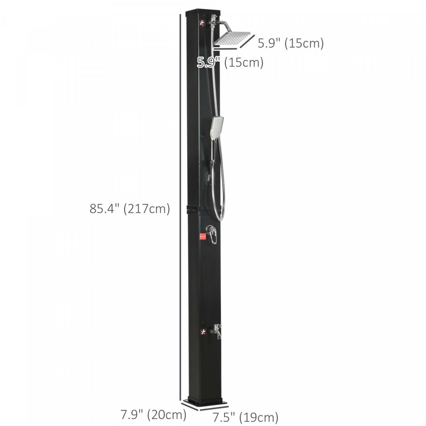 Douche solaire extérieure Outsunny de 7 pieds avec pommeau de douche à main, 10,6 gallons