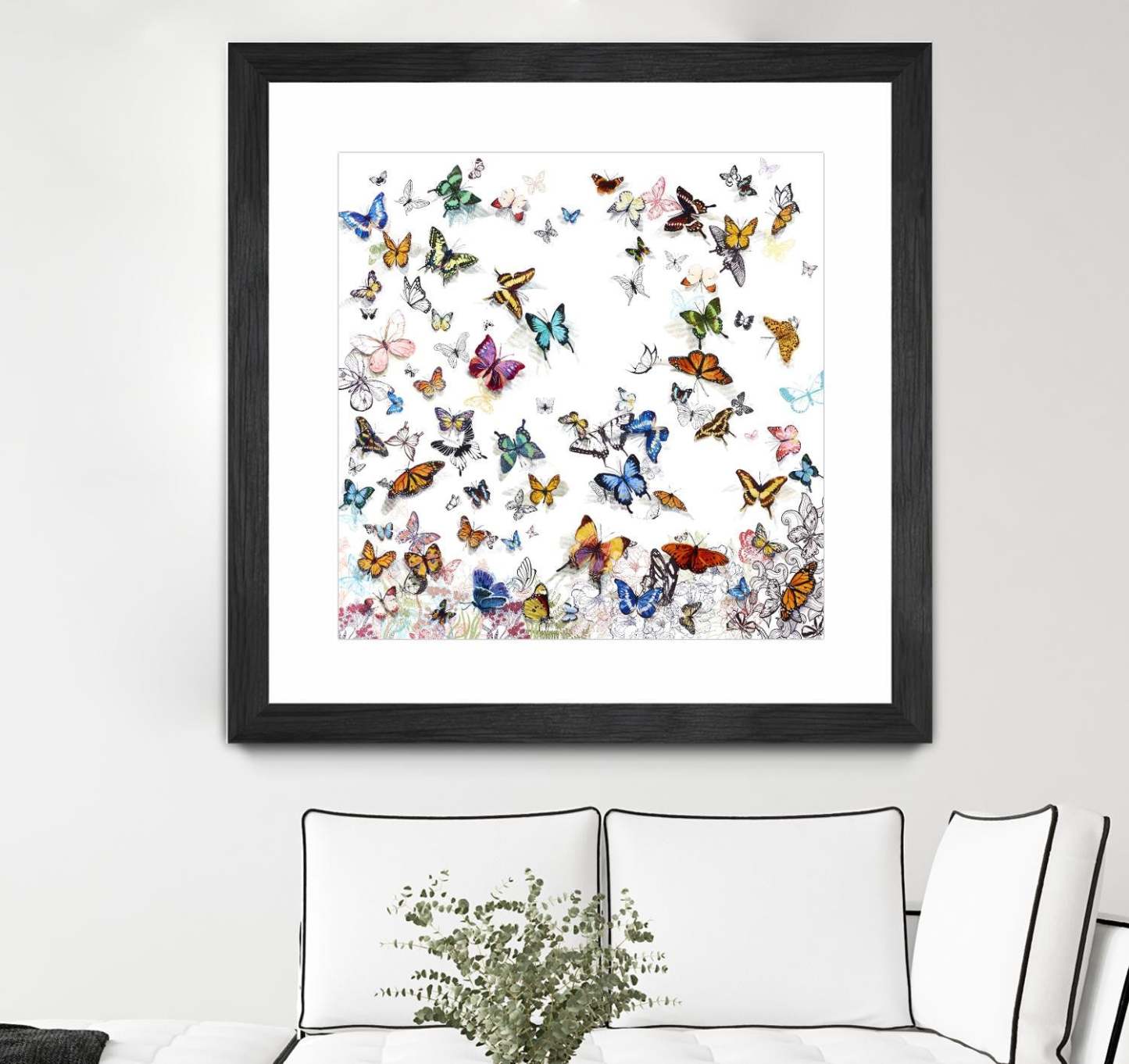 Papillon Matted and Framed Black 30x30 Wall Art|Œuvre d’art murale encadrée noire et mate « Papillon » 30 x 30