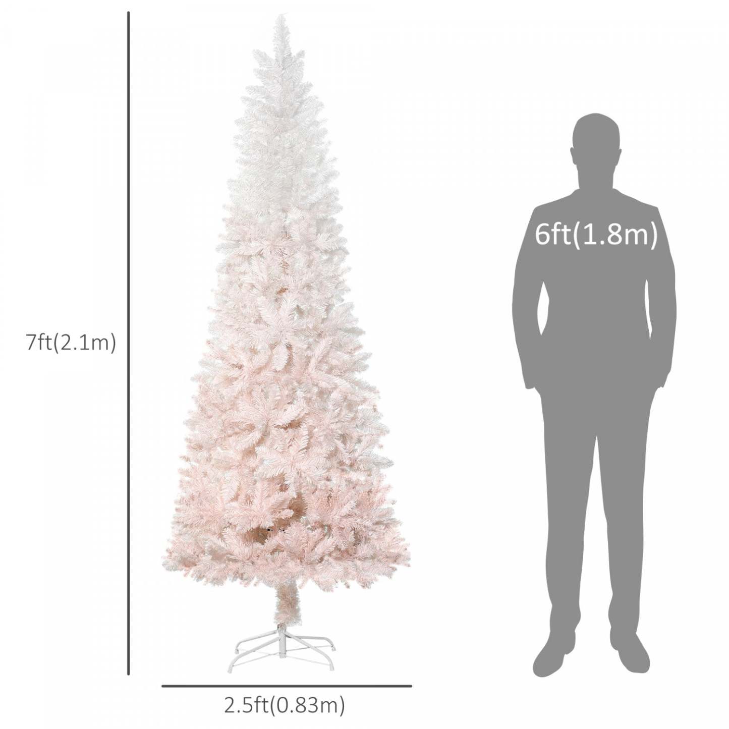Homcom Sapin de Noël Artificiel de 7 Pieds avec Base en Métal Rose et Blanc|Homcom Sapin de Noël Artificiel en Forme de Crayon 616 Branches