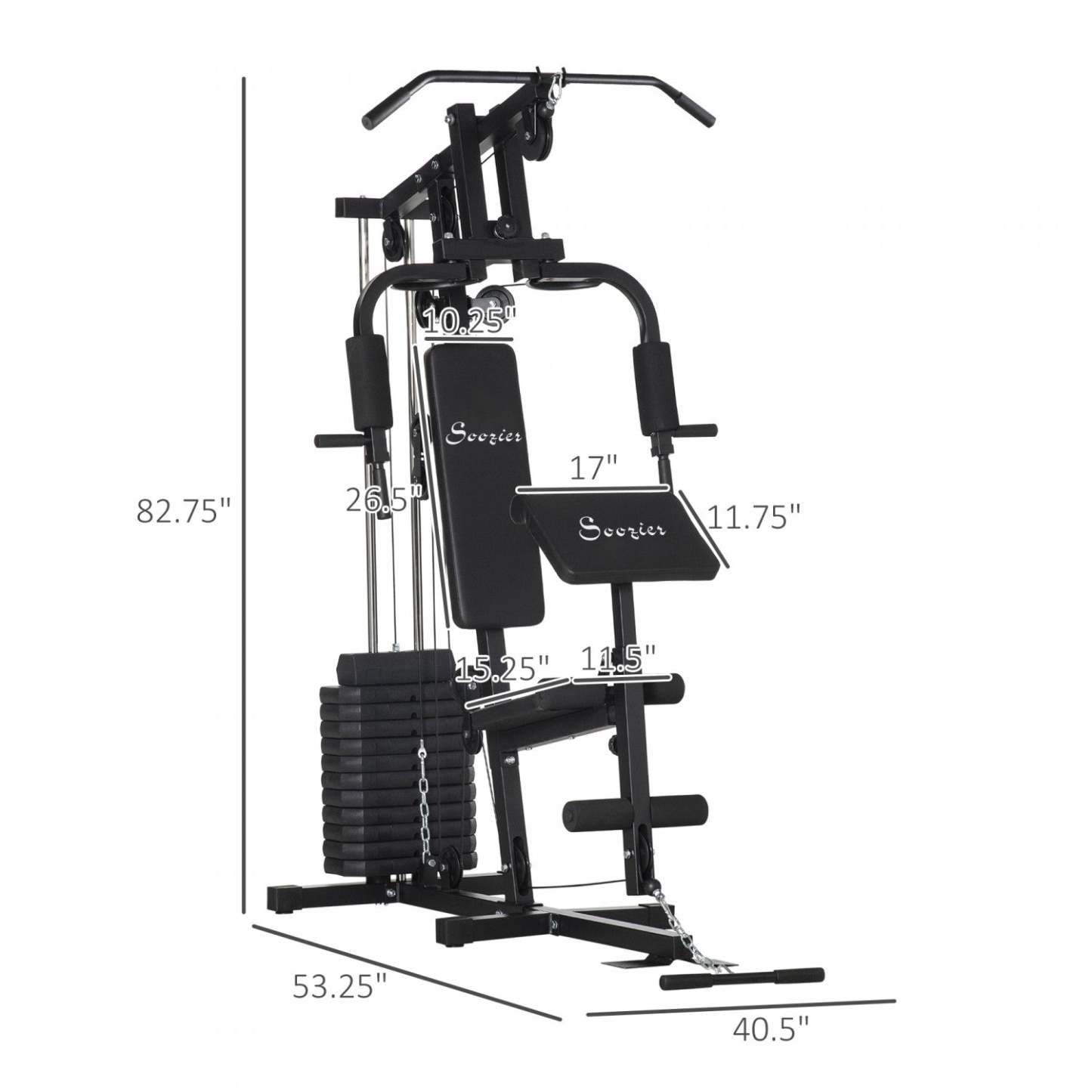 Soozier Home Gym Equipment Weight Training Machine, Machine d'entraînement multifonction avec un poids de 143 lb|Soozier Équipement De Gym À Domicile, Appareil D'entraînement Multifonctionnel Avec Une Pile De Poids
