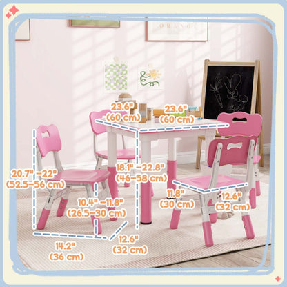 Qaba Ensemble Table Et Chaises Pour Enfants 5 Pièces, Ensemble Table Et Chaises Reglables En Hauteur