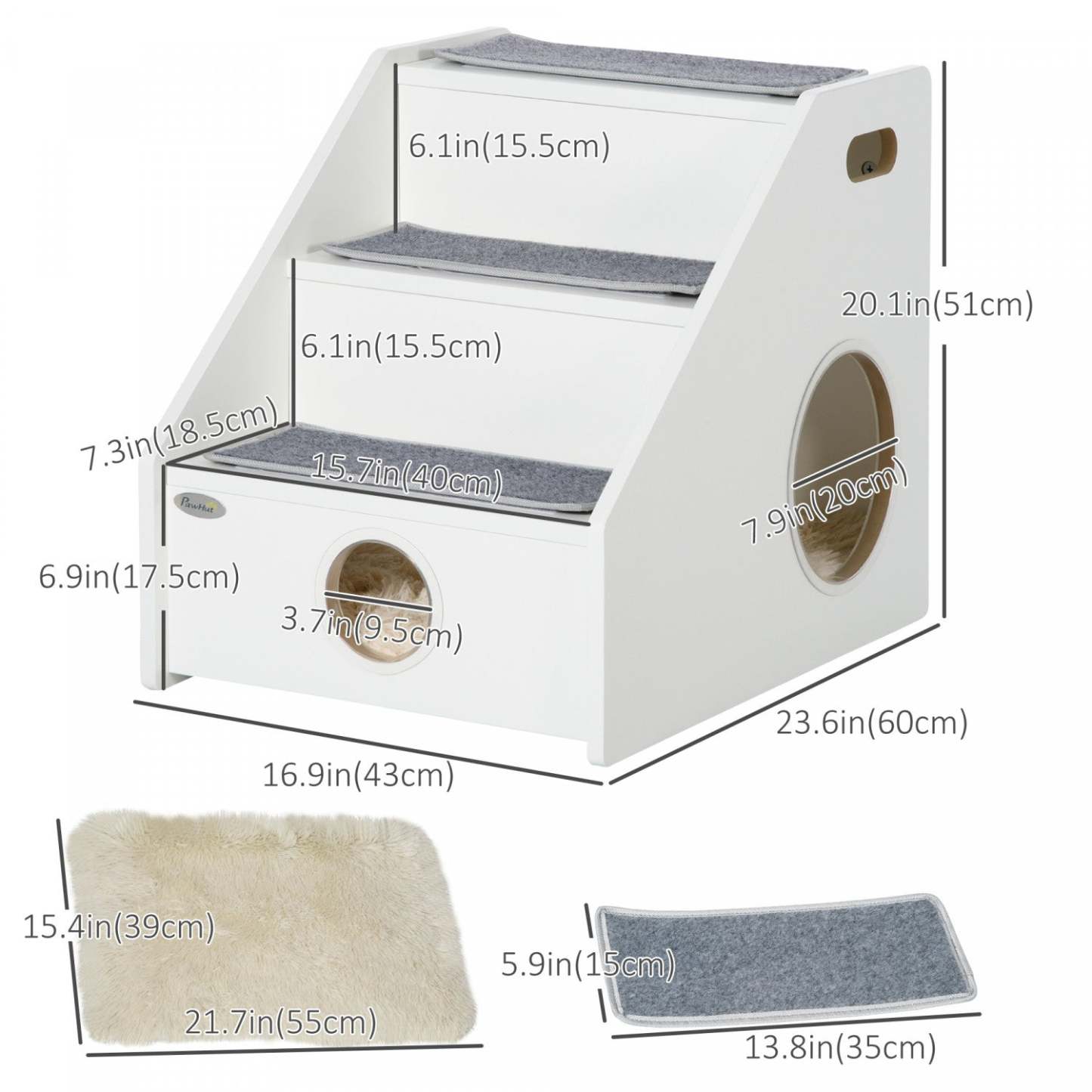 Pawhut Escaliers Pour Animaux De Compagnie Pour Maison Cachée Pour Chiens Miniatures, Marches Pour Canapé Haut Lit Sofa, Portable Chiot