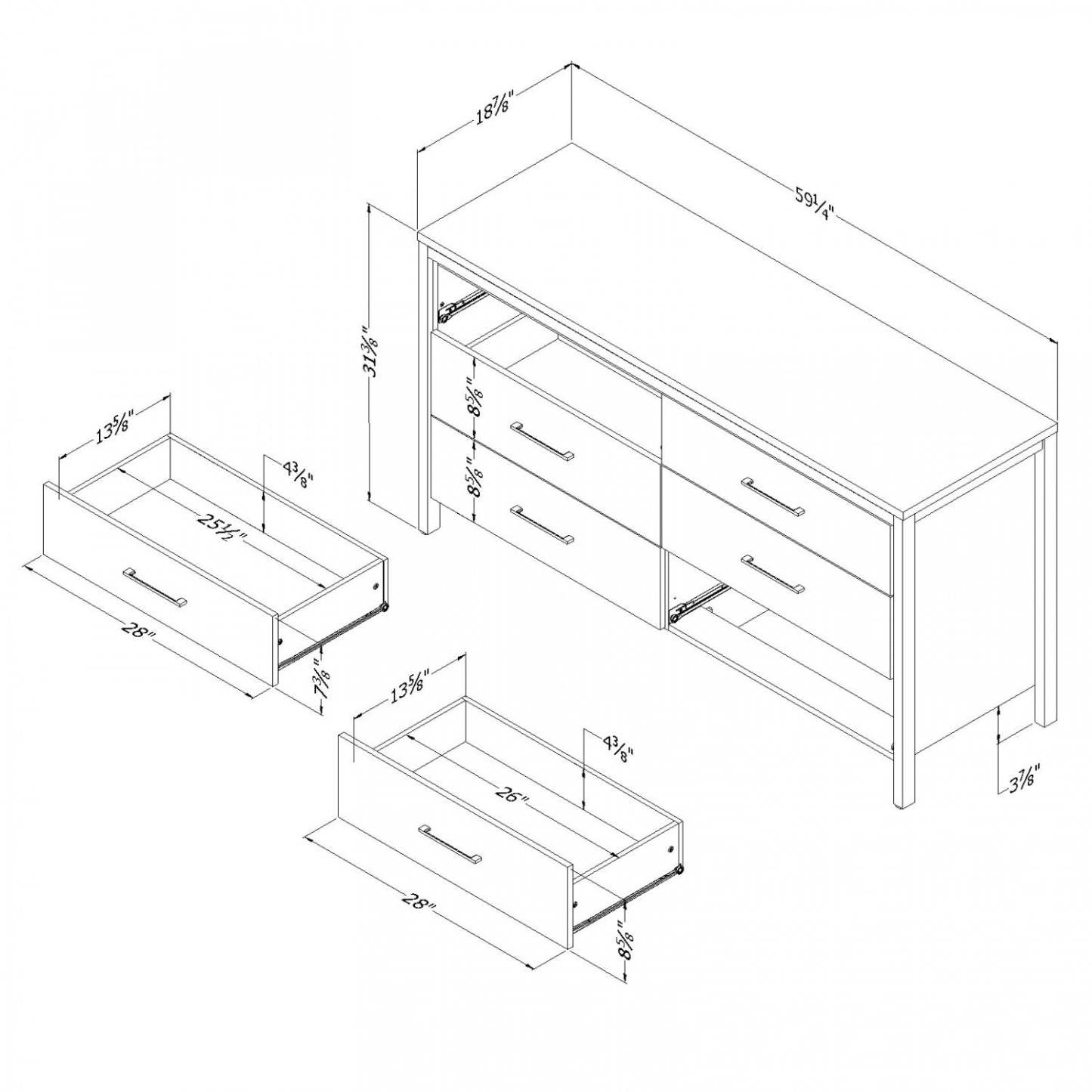Commode à 6 tiroirs Munich - Chêne patiné et noir mat | Munich Bureau 6 Tiroirs - Chêne vieilli et Noir mat | D83GU1Z7