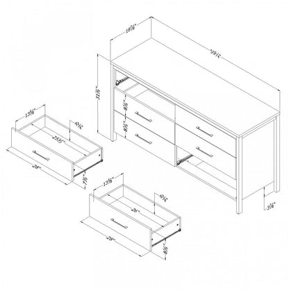 Commode à 6 tiroirs Munich - Chêne patiné et noir mat | Munich Bureau 6 Tiroirs - Chêne vieilli et Noir mat | D83GU1Z7