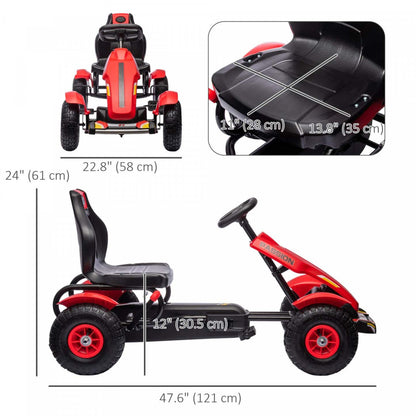 Aosom Kart à Pédales pour Enfants, Voiture à Pédales avec Seau réglable, Frein à Main, 4 Roues en Caoutchouc, Véhicule Électrique Intérieur, Âges 5-12 Ans, Rouge