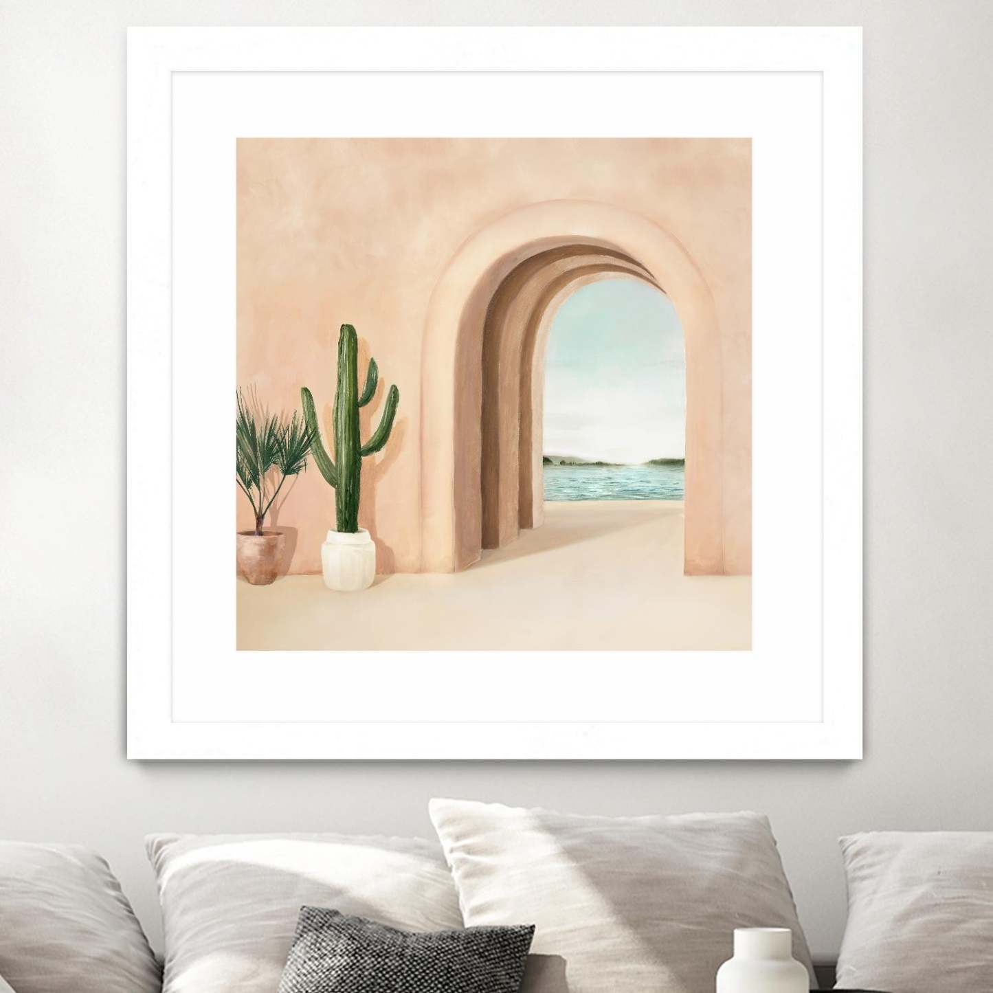 Coastal Arch Matted and Framed White 36x36 Wall Art|Œuvre d'art murale encadrée blanche et mate « Coastal Arch » 36 x 36