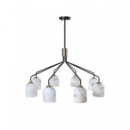 Lustre Crema à 8 lumières 34,25, noir, laiton brossé avec lampe en verre de style albâtre | Lustre A 8 lampes Crema De 34,25 po, Noir, Laiton Brosse Avec Verre Genre Albatre