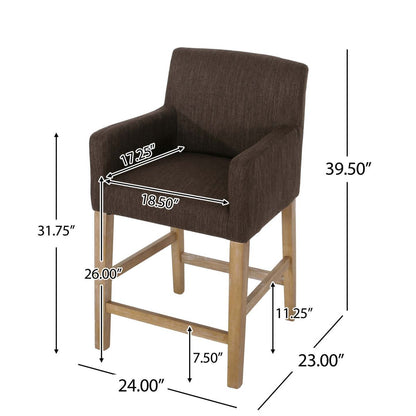Gabrielle 26 Seat Height Counter Stool With Upholstered Fabric And Solid Wood Legs - Brown | Tabouret De Comptoir Gabrielle Hauteur D’assise 66 cm – Tissu Rembourre Et Pieds En Bois Massif - Brun