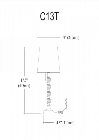 Lampe de table Crystal 1 lumière de Dainolite, boule de cristal courte, abat-jour blanc, finition chrome poli | Petite lampe de table Crystal de Dainolite en forme de boule de cristal, avec abat-jour blanc, fini chromé poli et 1 ampoule