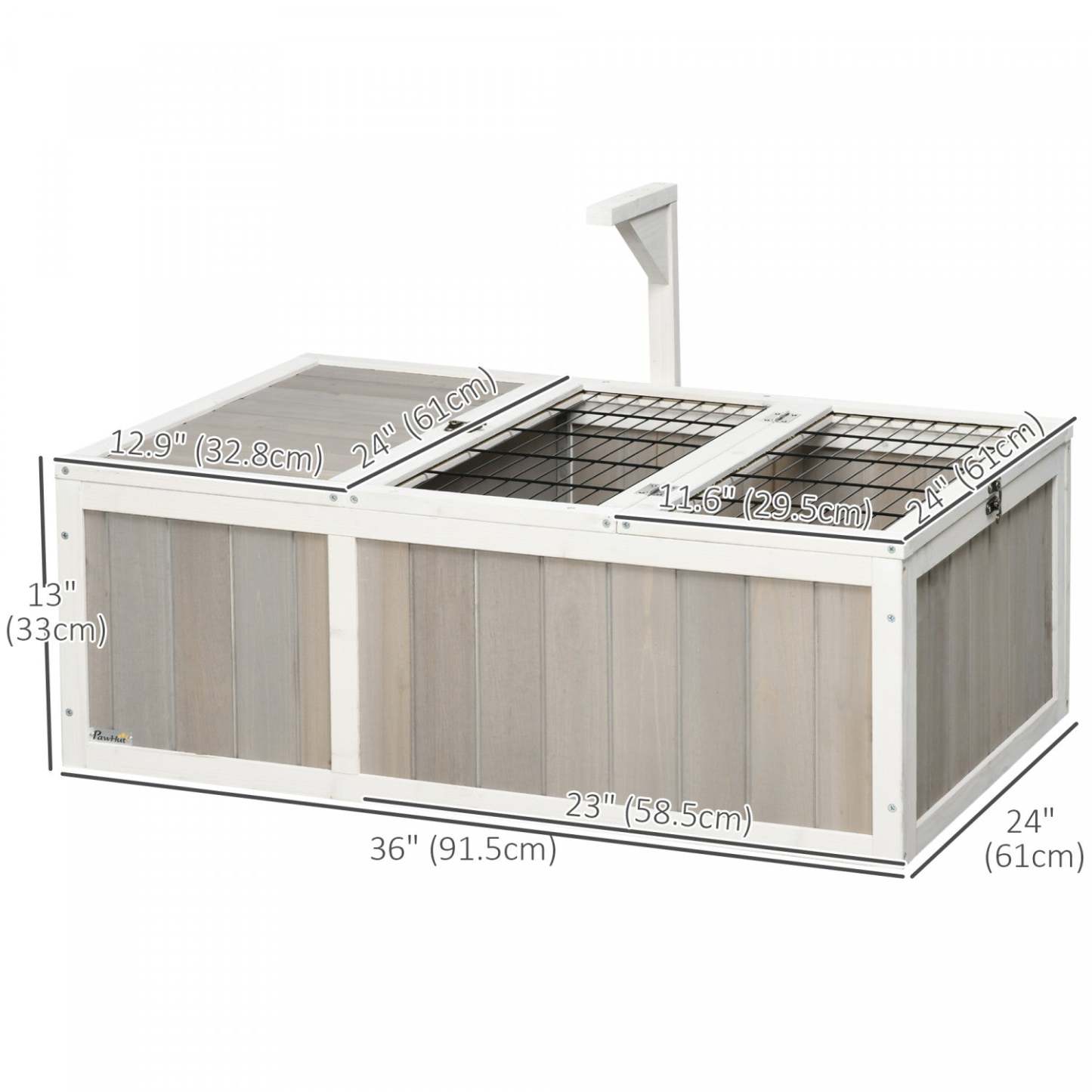 Pawhut Habitat Pour Tortues, Enclos Pour Tortues En Bois Avec Couvercle Ouvrable, Cage De Course, Deux Chambres, Gris