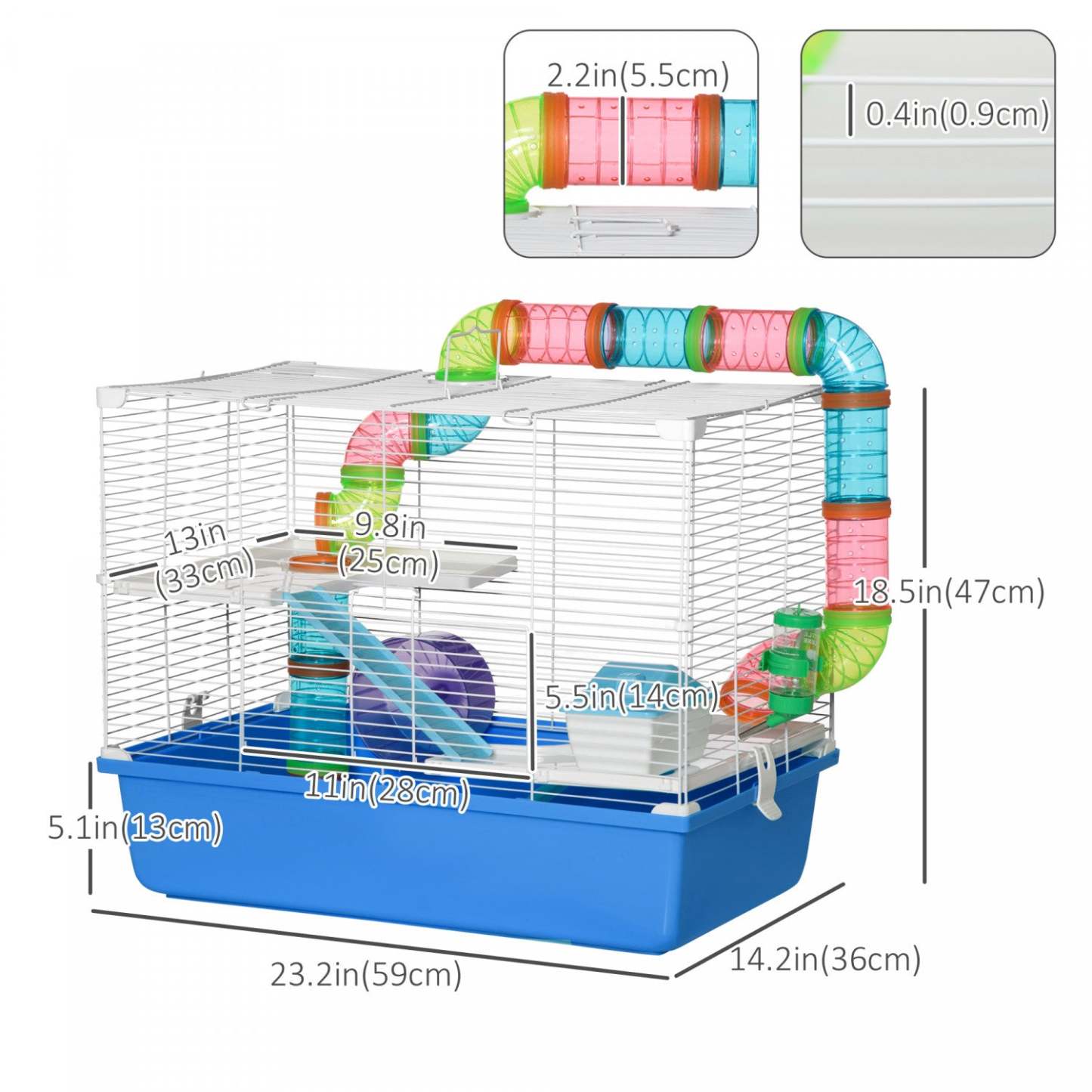 Pawhut Hamster Cage, Maison pour petits animaux, Cage à cobaye à 3 niveaux Gerbil Haven, Système de tubes de tunnel, W|Pawhut Grande Cage Pour Hamster A 3 Niveaux Avec Tubes Et Tunnels, Poignees De Transport Portables,
