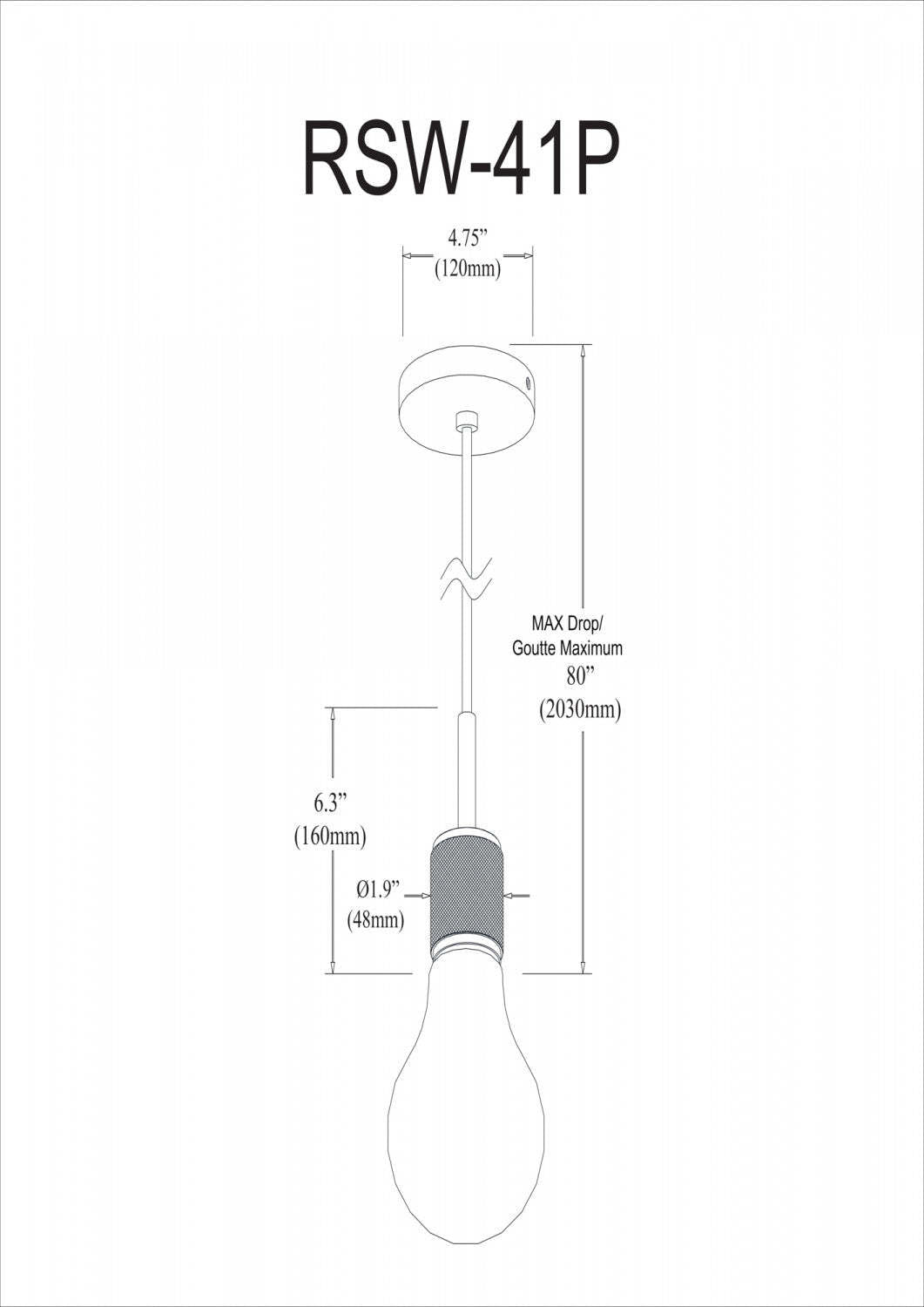 Dainolite Roswell 1 Light Pendant Small Matte Black Lamp|Petit luminaire suspendu Roswell de Dainolite avec finition noire mate et 1 ampoule
