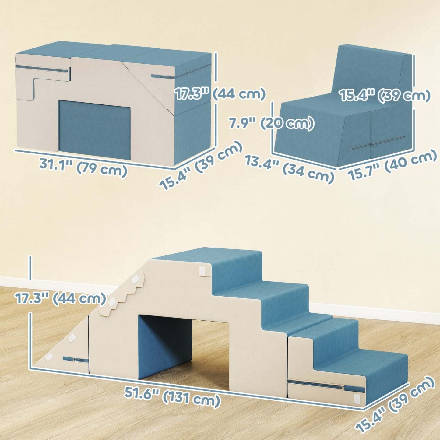 Blocs de mousse d'escalade Qaba pour tout-petits, jouets d'escalade en mousse douce de 2 pièces avec housse amovible, ensemble d'activités d'escalade et de rampement intérieur, bleu