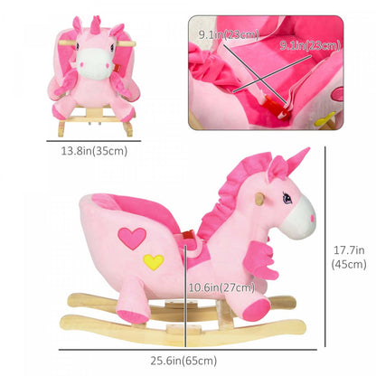 Qaba Cheval A Bascule Pour Bebe Avec Licorne Avec Chansons, Jouet A Bascule Avec Base En Bois, Ceinture De Sécurité