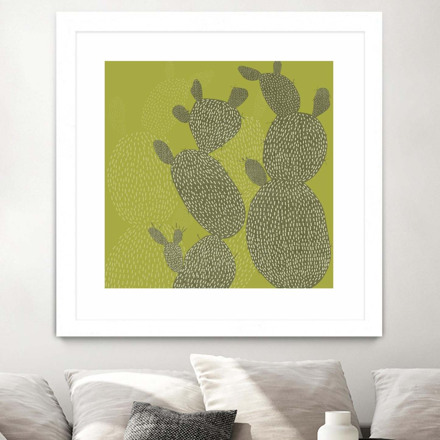 Opuntia Ii Matted and Framed White 36x36 Wall Art|Œuvre d'art murale encadrée blanche et mate « Opuntia Ii » 36 x 36