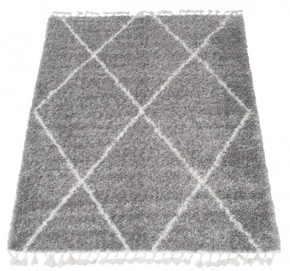 Helma Losange Gris Clair Shag 6'7 X 9'6 Area Rug|Carpette à poil long Helma Losange gris clair 6 pi 7 po x 9 pi 6 po|D86FWZ63
