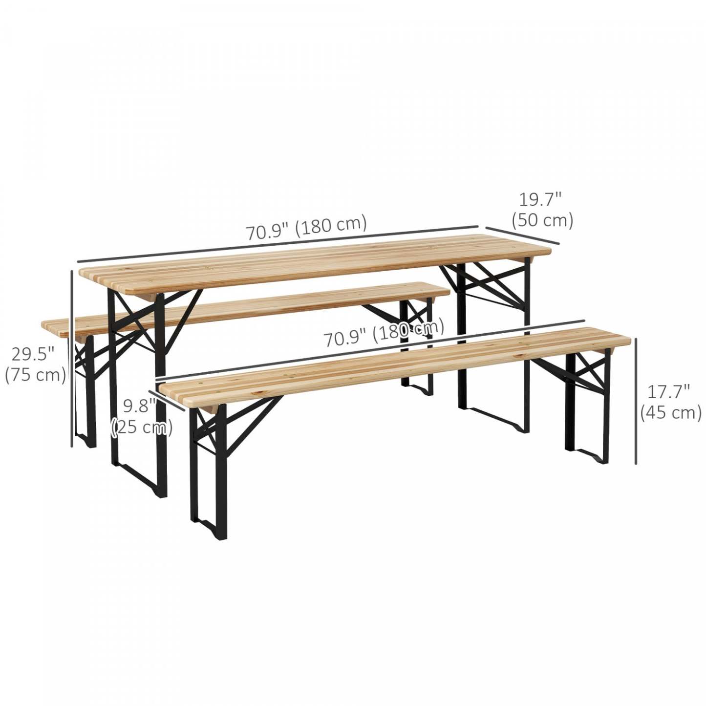Ensemble de table de pique-nique pliante Outsunny 3 pièces