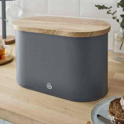 Salton Swan Nordic Bread Bin with Cutting Board - Grey|Boîte à pain Swan de style nordique avec planche à découper - grise