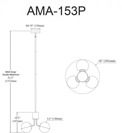 Dainolite Amanda 3 Light Pendant Aged Brass White Opal Glass Lamp|Luminaire suspendu Amanda de Dainolite en verre blanc opale, avec laiton vieilli et 3 ampoules