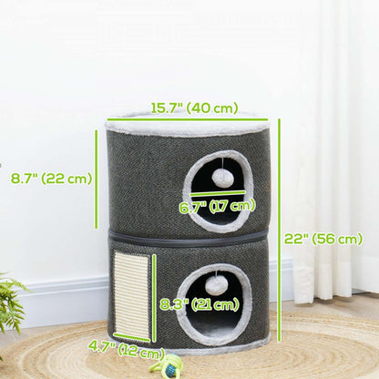 Pawhut Tour En Tonneau Pour Chat À 2 Étages, Tonneau Pour Chat De 22 Pouces Pour Chats D'Intérieur Avec Perchoir Supérieur Et 2 Cachettes, S|Pawhut Tour En Tonneau Pour Chat À 3 Étages, Tonneau Pour Chat De 22 Po Avec 2 Cachettes, Petit Arbr