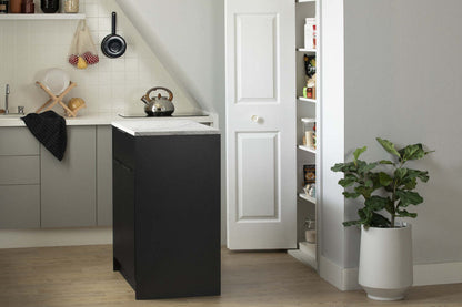 Olio Compact Kitchen Island with Storage - Matte Black &amp; Faux White Marble|Îlot de cuisine compact Olio avec rangement - noir mat et imitation de marbre blanc