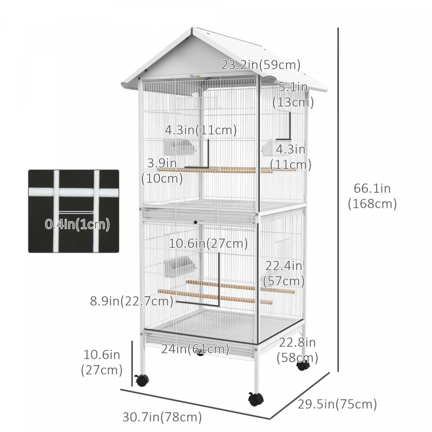 Pawhut Mangeoire Cage A Oiseaux En Metal Forge Avec Support Roulant Perchoirs Contenants Alimentaire Roues 67 H