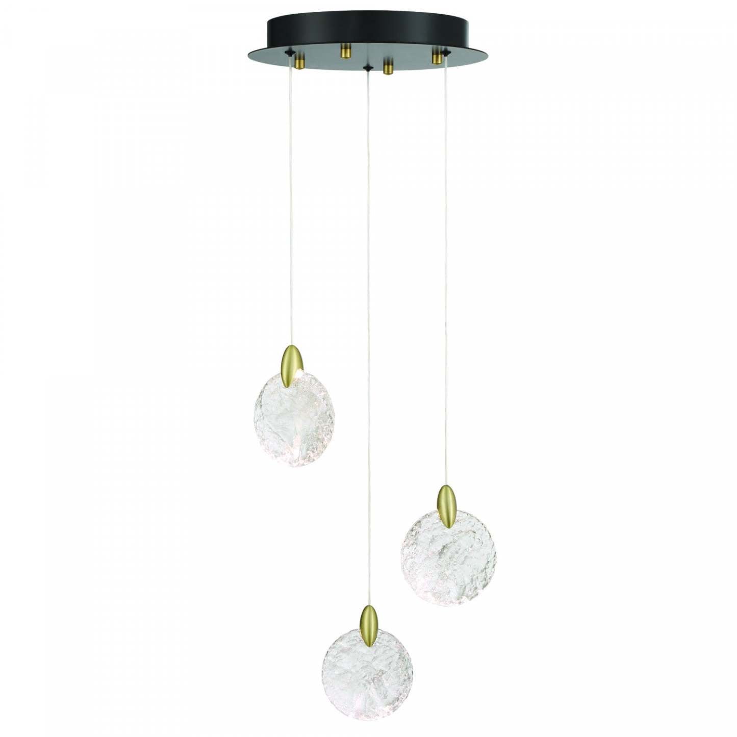 Suspension LED intégrée Snowflake à 3 lumières, laiton satiné | Suspension A 3 lampes A Del Integrees Snowflake, Laiton Satine