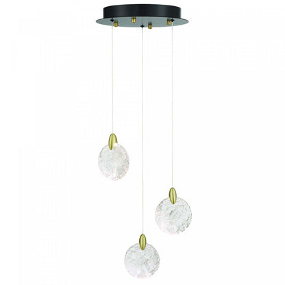 Suspension LED intégrée Snowflake à 3 lumières, laiton satiné | Suspension A 3 lampes A Del Integrees Snowflake, Laiton Satine