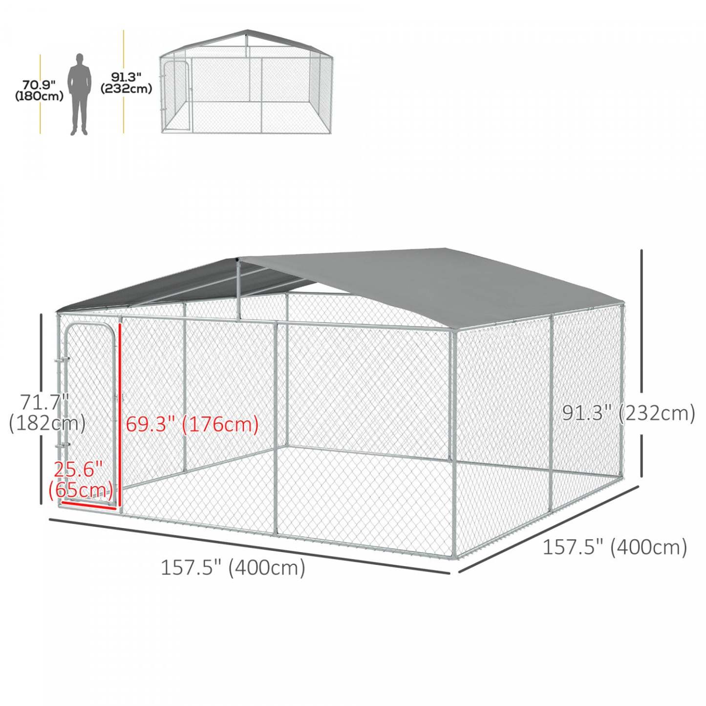 Pawhut Chenil D'extérieur Pour Chien Avec Toit, Verrou En Acier, Murs Latéraux En Maille Pour Jardin &amp; Patio, 13.1|Pawhut Chenil D'extérieur Pour Chien Avec Auvent Etanche, Enclos Pour Chien Avec Maillon De Chaine G