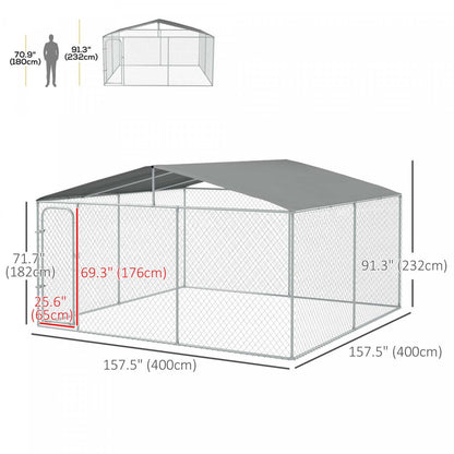 Pawhut Chenil D'extérieur Pour Chien Avec Toit, Verrou En Acier, Murs Latéraux En Maille Pour Jardin &amp; Patio, 13.1|Pawhut Chenil D'extérieur Pour Chien Avec Auvent Etanche, Enclos Pour Chien Avec Maillon De Chaine G