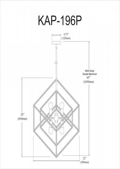 Dainolite Kappa 6 Light Pendant Polished Chrome/Matte Black Finish Lamp|Luminaire suspendu Kappa de Dainolite avec fini chromé poli et noir mat, et 6 ampoules