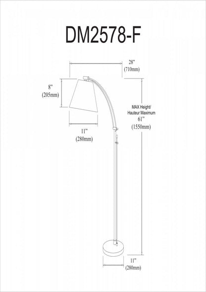 Dainolite Felix Adjustable Floor Lamp Oil Brushed Bronze Flax Empire Shade Rotary Dimmer Switch|Lampe à pied Felix réglable de Dainolite avec abat-jour empire lin, gradateur rotatif et fini bronzé brossé huilé