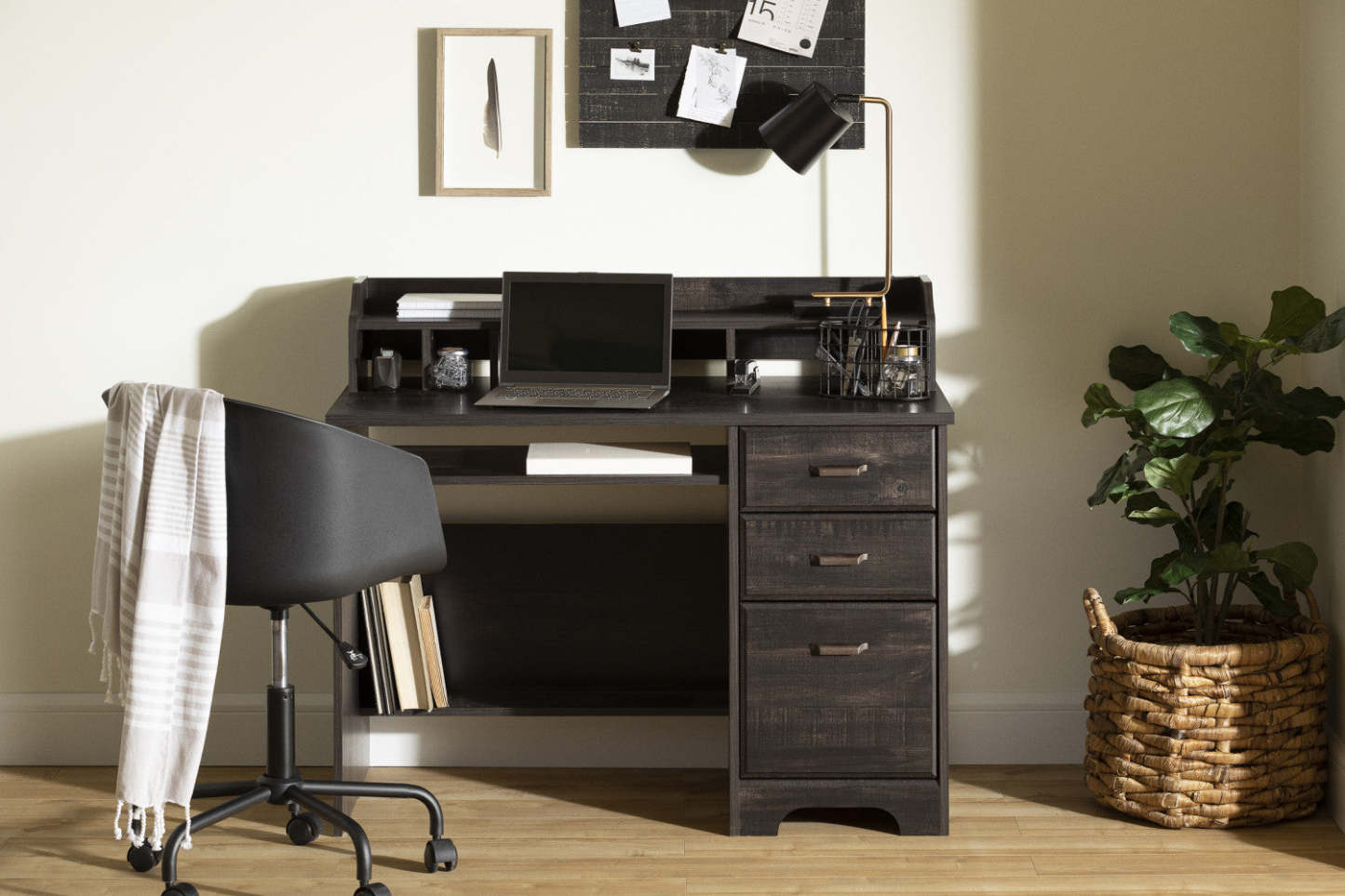 Bureau Versa avec huche - Noir frotté | Bureau Versa avec crédence - noir antique | D83GZ9LB