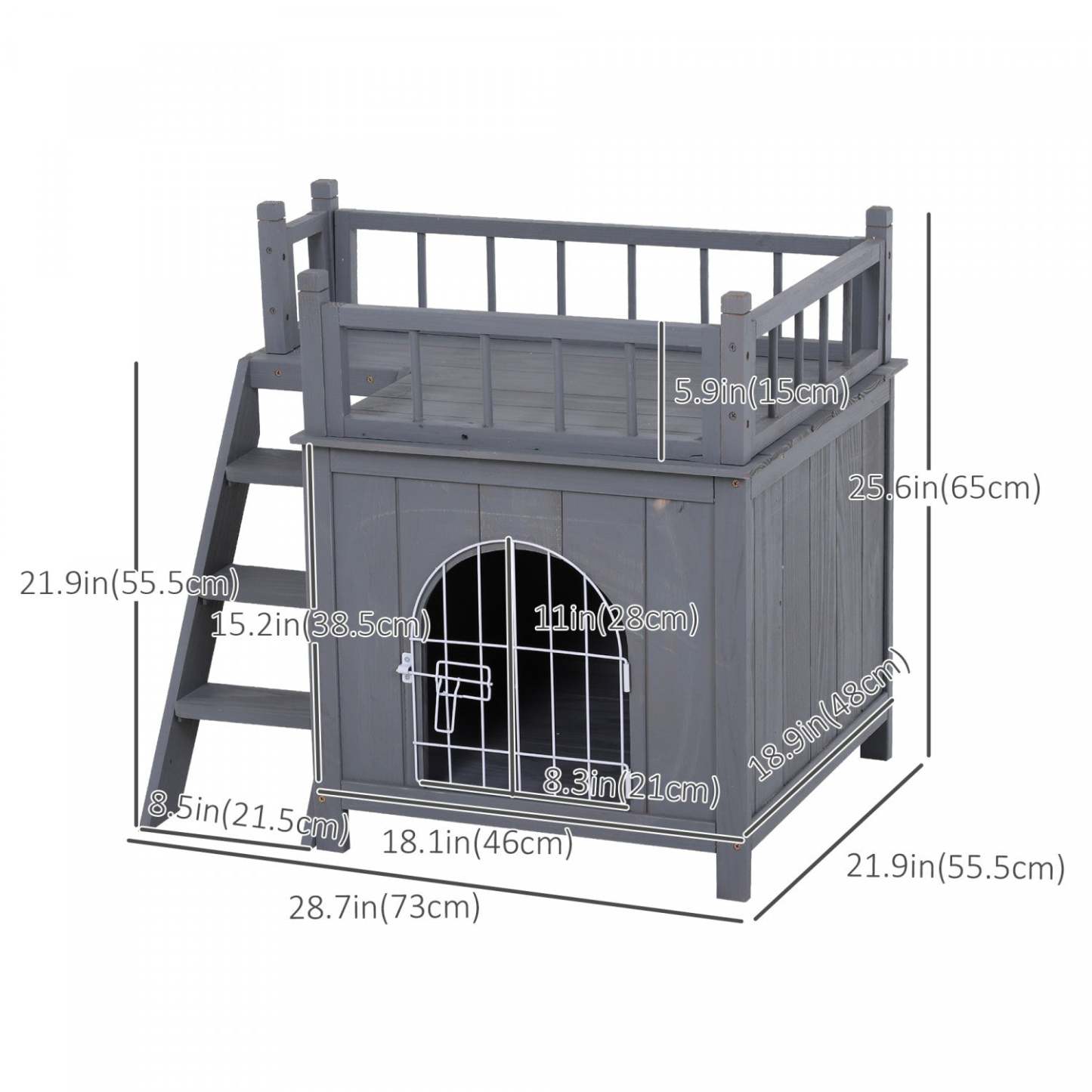 Pawhut Maison Pour Animaux à 2 Niveaux Pour Chats et Chiens Miniatures, Abri en Bois Pour Chat Avec Enclos, Balcon|Pawhut Abri Pour Chats En Bois, Extérieur, simulation Et Surélevé, À Deux Niveaux, Avec Balcon, Gris